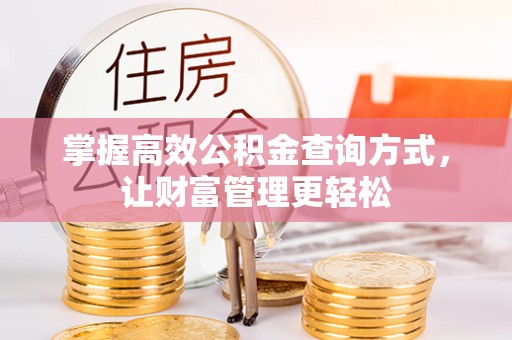来安掌握高效公积金查询方式，让财富管理更轻松